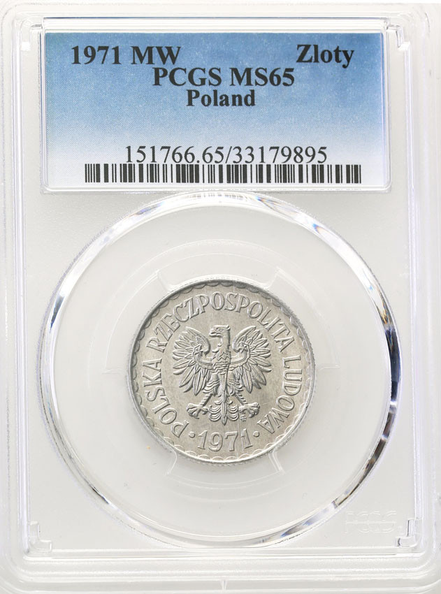 PRL. 1 złoty 1971 aluminium PCGS MS65